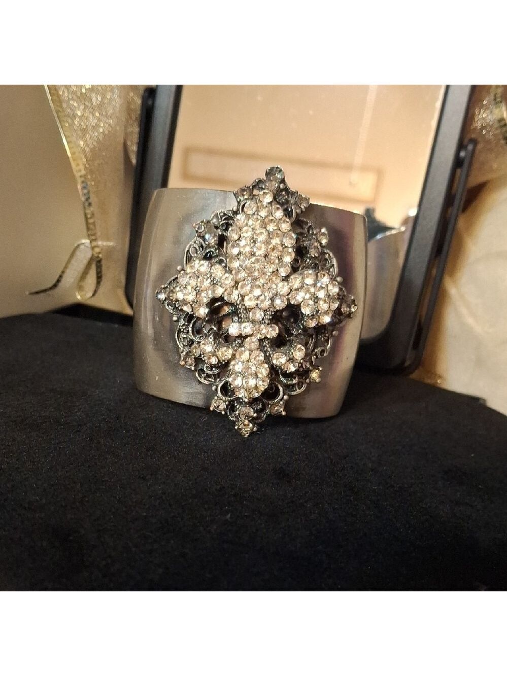 Silver Cuff Bracelet with Rhinestone Fleur-de-Lis Saints Norleans